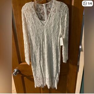 Frame Denim White Lace Long Sleeve V-Neck Dress